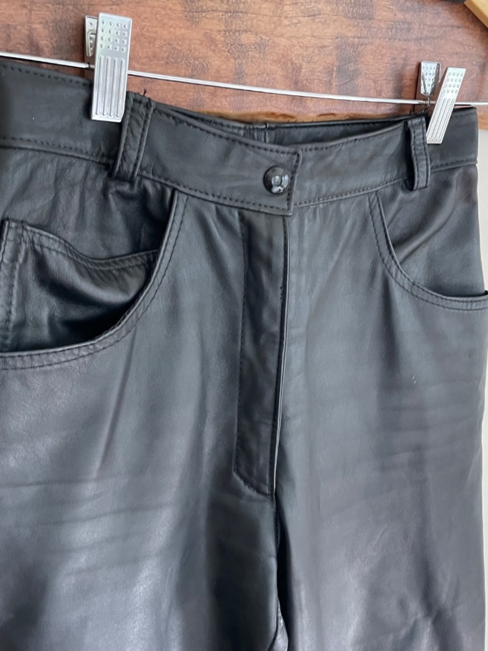 Vintage Reed Sportswear Genuine Black Leather High Waist straight Moto Pants XS - Picture 8 of 13